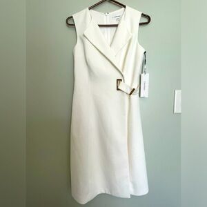 Calvin Klein Woman’s Dress Overlap Size 4 Regular Off White Crepe Line A (L46)